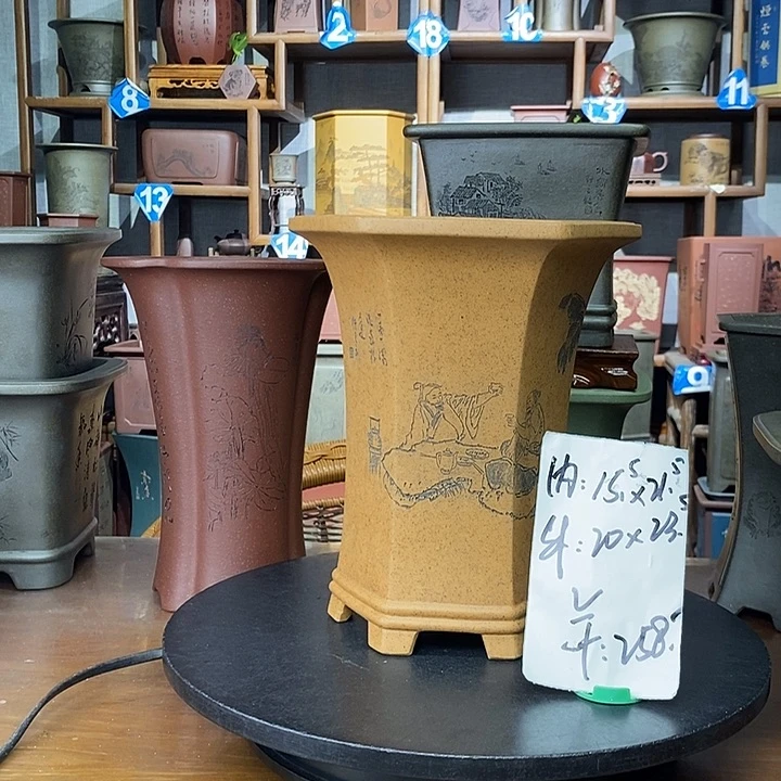 紫砂花盆还原烧六方