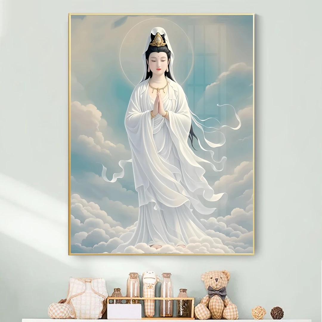 三尺三白衣观音菩萨画像十字绣挂画玄关佛堂装饰画供奉结缘佛像