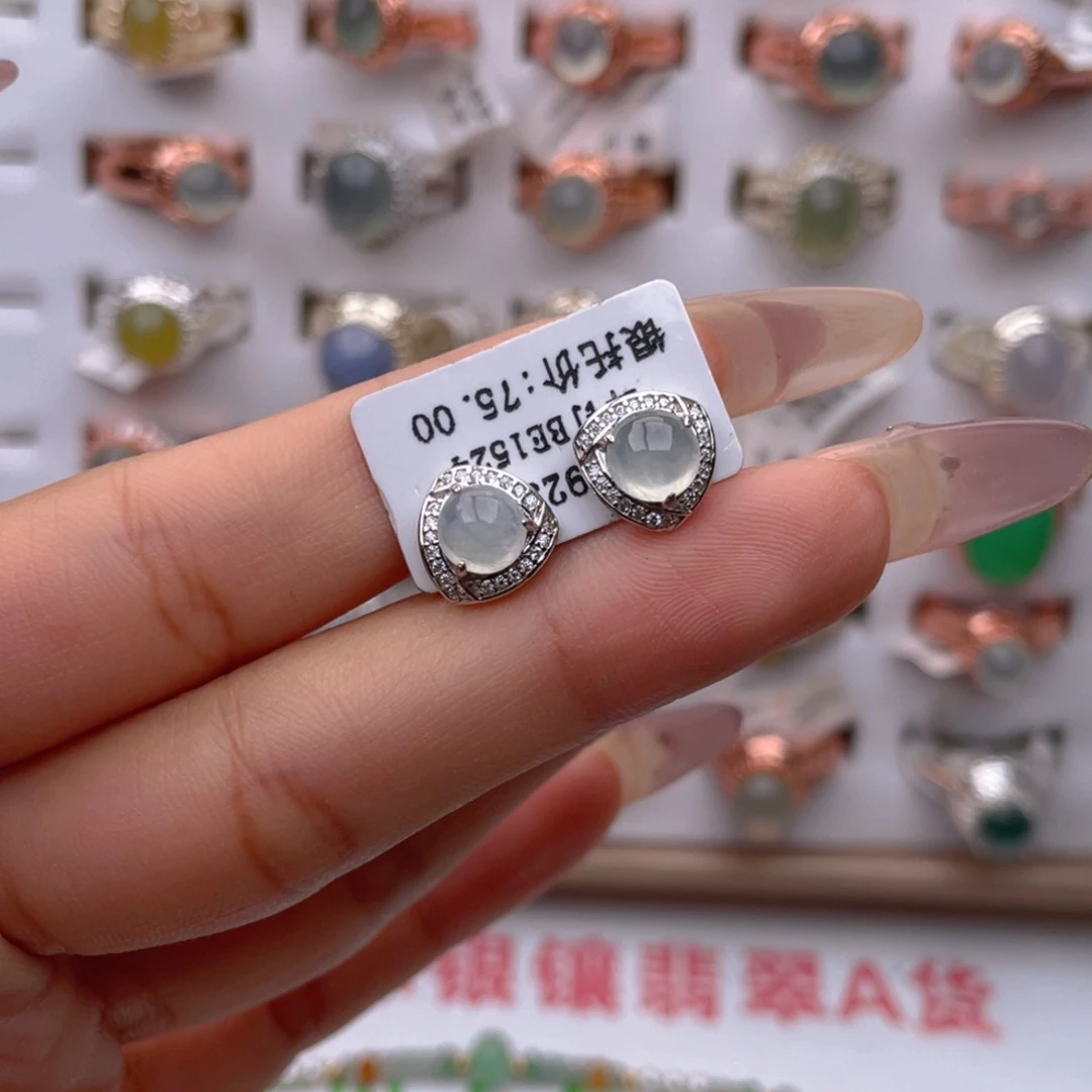 翡翠银S925镶嵌耳饰111111