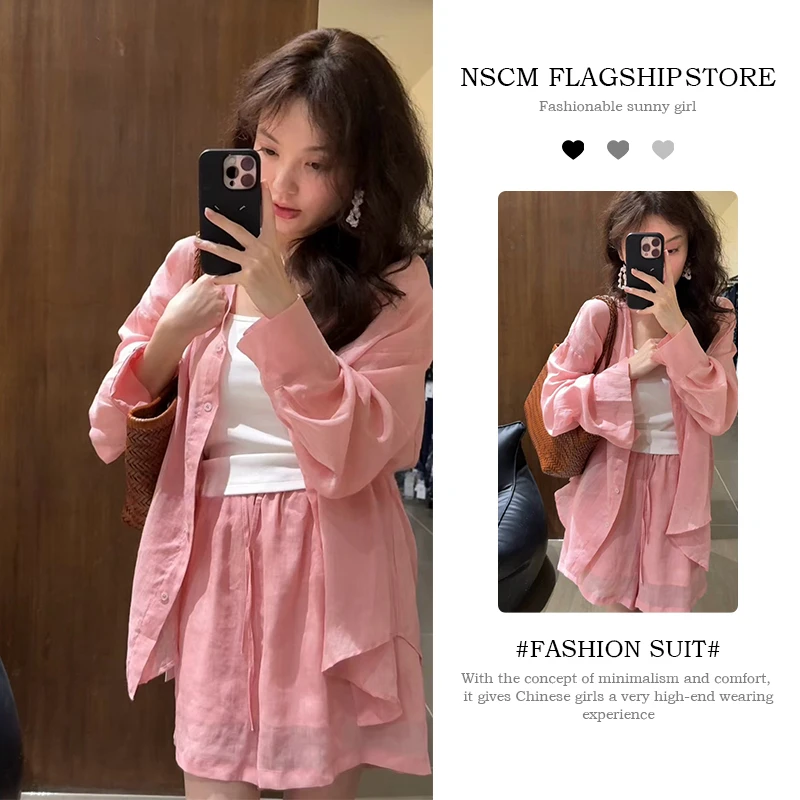 NSCM夏季韩系洋气衣服女时尚气质内搭显瘦衬衫小众韩版休闲短裤女