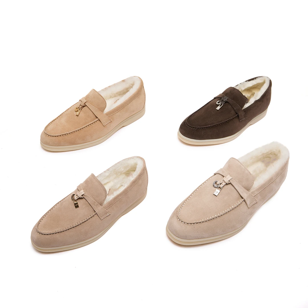 [LP]新款百搭时尚女乐福鞋小圆头羊皮皮毛一体保暖加绒加厚雪地靴