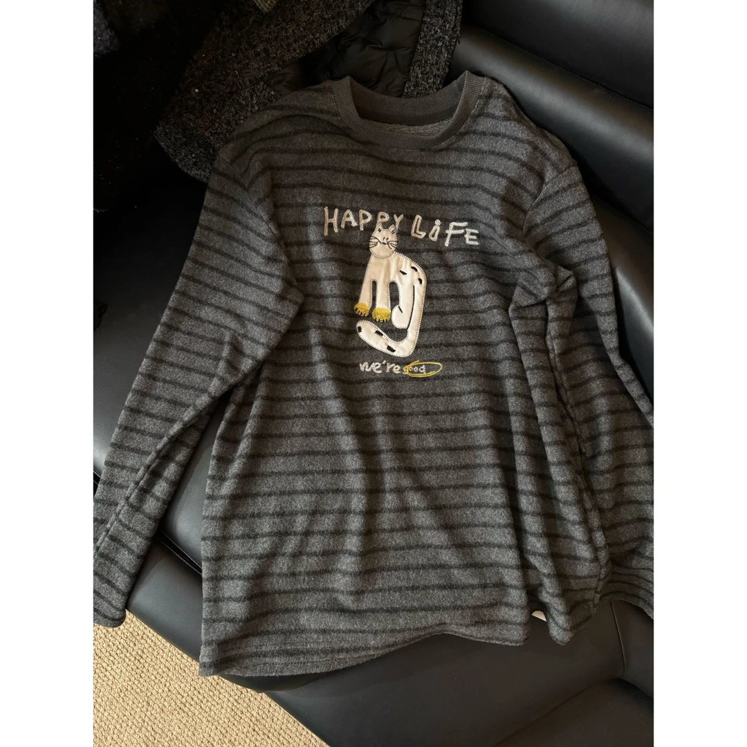 2025冬款新品【设计款  猫咪条纹百搭T恤】