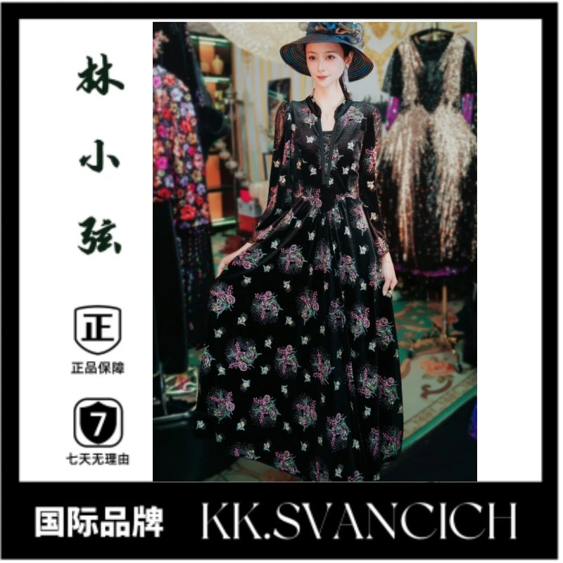 774花朵大摆连衣裙贵妇优雅连衣裙长款气质日常设计师