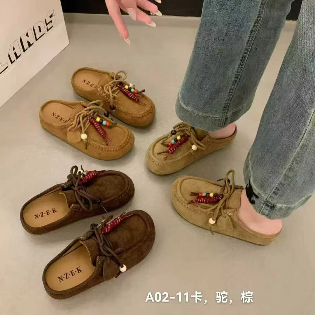A02-11 半拖凉拖休闲风包头拖网红民族风时尚纯色舒适