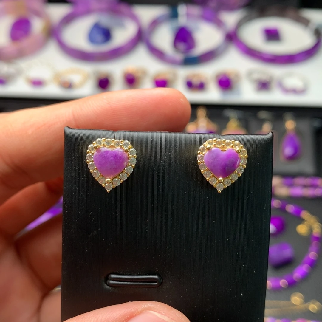 银S925镀金镶嵌苏纪石（舒俱来）耳钉