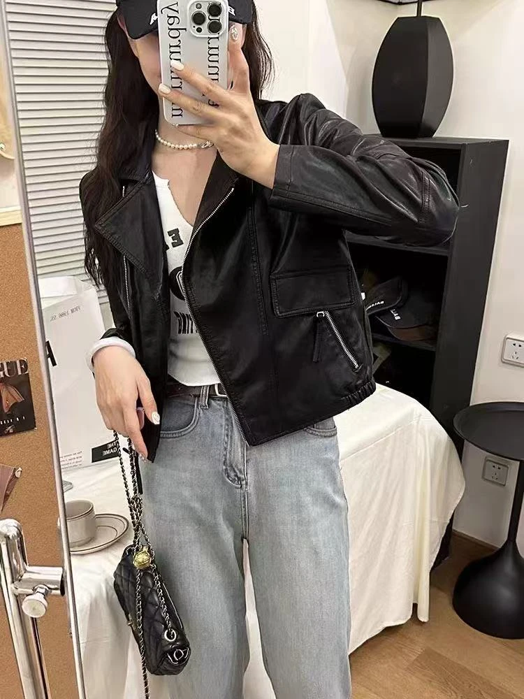 滨莉家 8251 韩版时尚百搭帅气夹克型皮外套