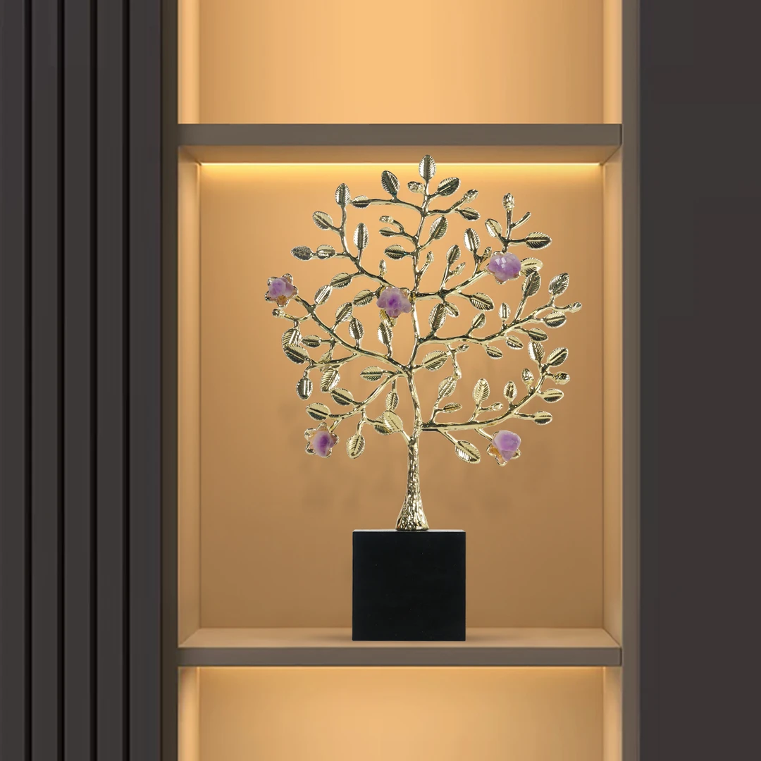 现代轻奢紫水晶发财树招财摆件高档家居酒柜客厅办公室桌面装饰品