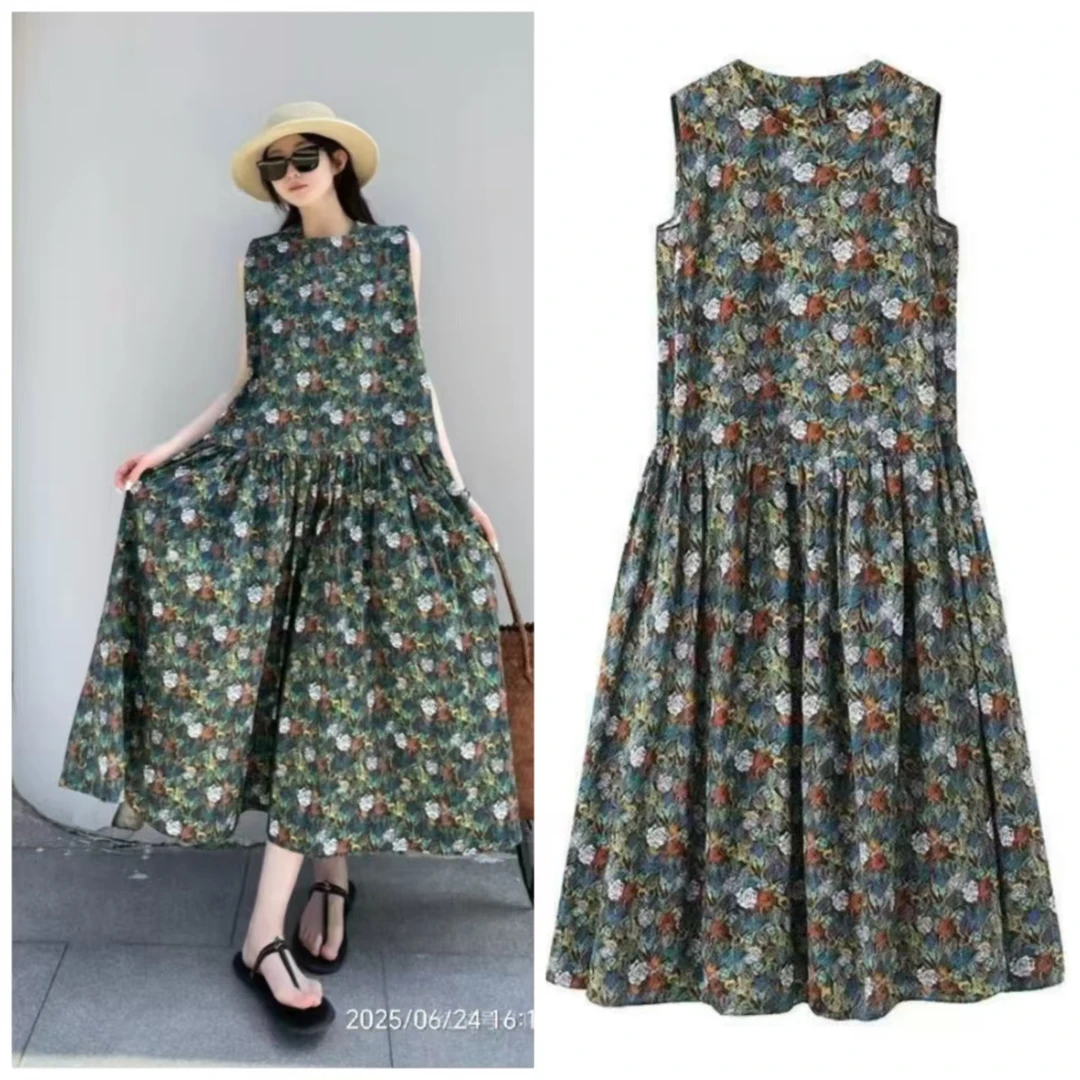 2025夏款柔软棉质圆领碎花连衣裙[8080]