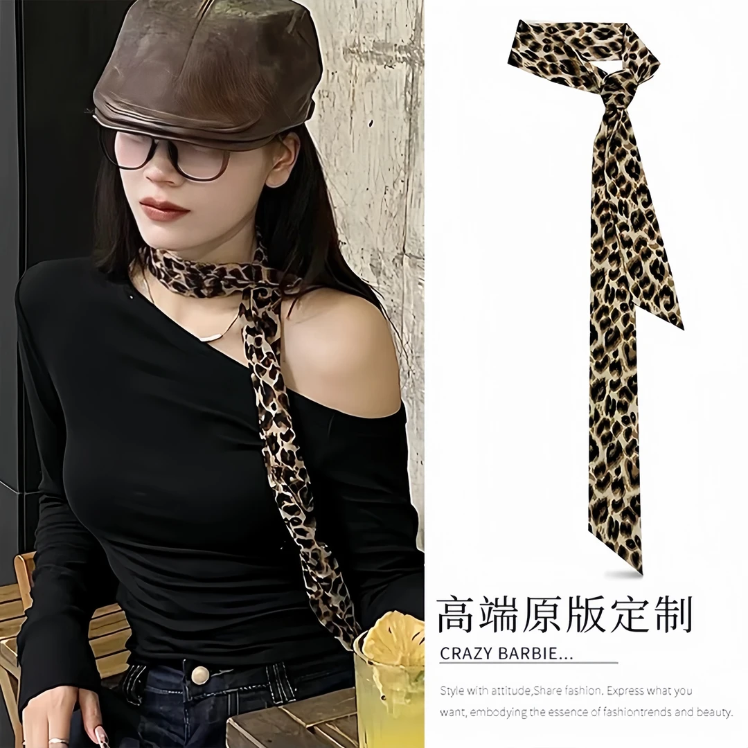 豹纹丝巾女系脖发带春2025百搭时尚搭配网红衬衫配饰新款高档丝带