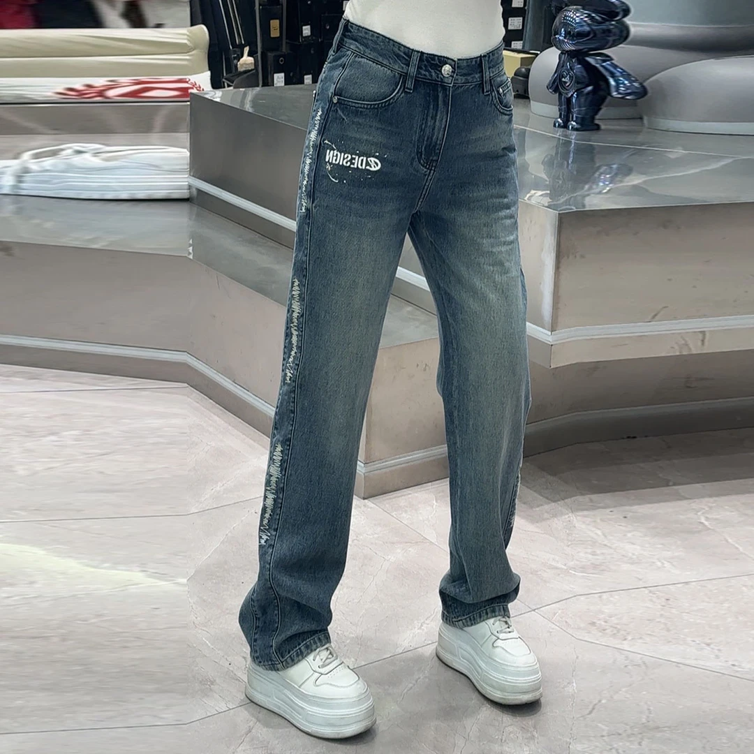 【华尔街名品】2025春季新款休闲直筒百搭显瘦宽松牛仔裤欧货7800