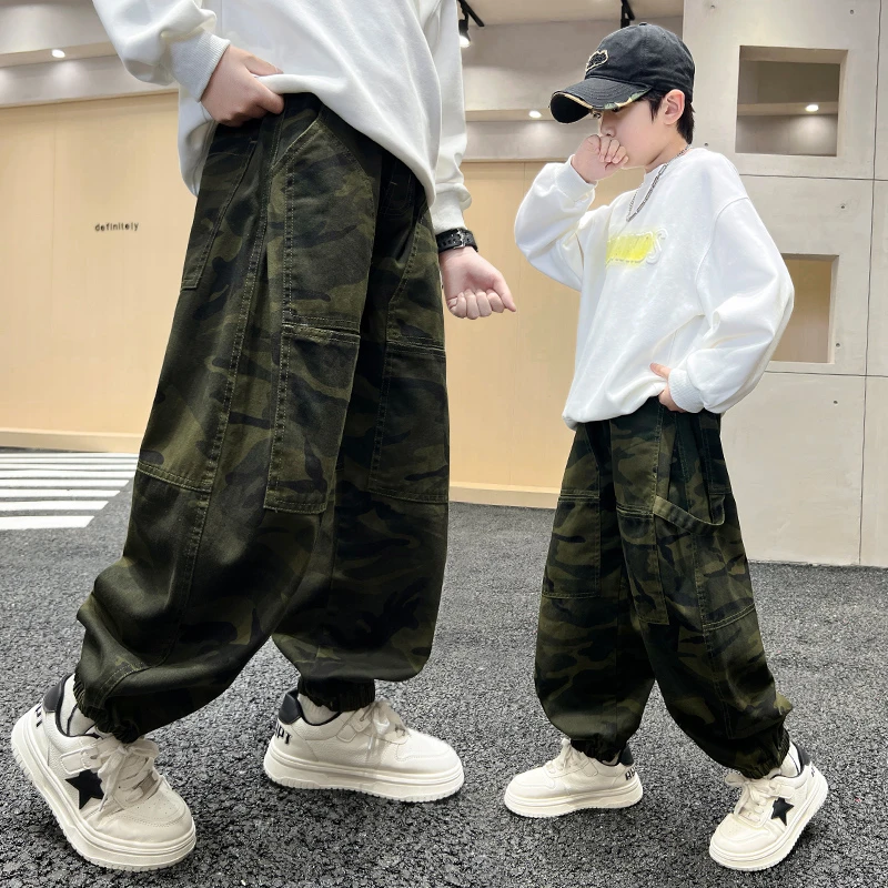 男童迷彩裤春秋季2025新款韩版中大童男孩炸街休闲宽松工装裤子潮