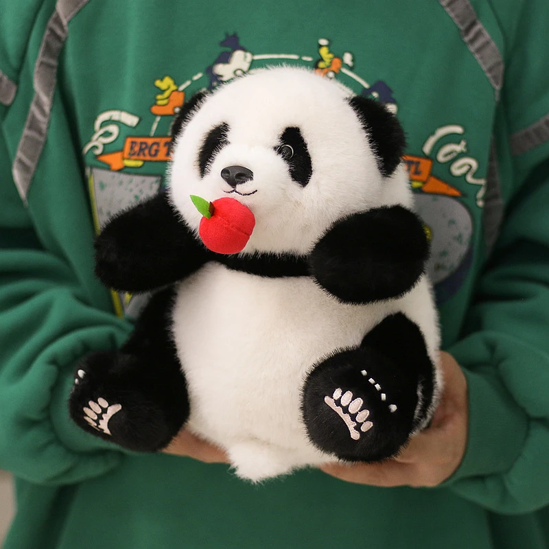 正版仿水貂毛叼水果拉动花花熊猫毛绒玩具公仔玩偶成都基地同款萌