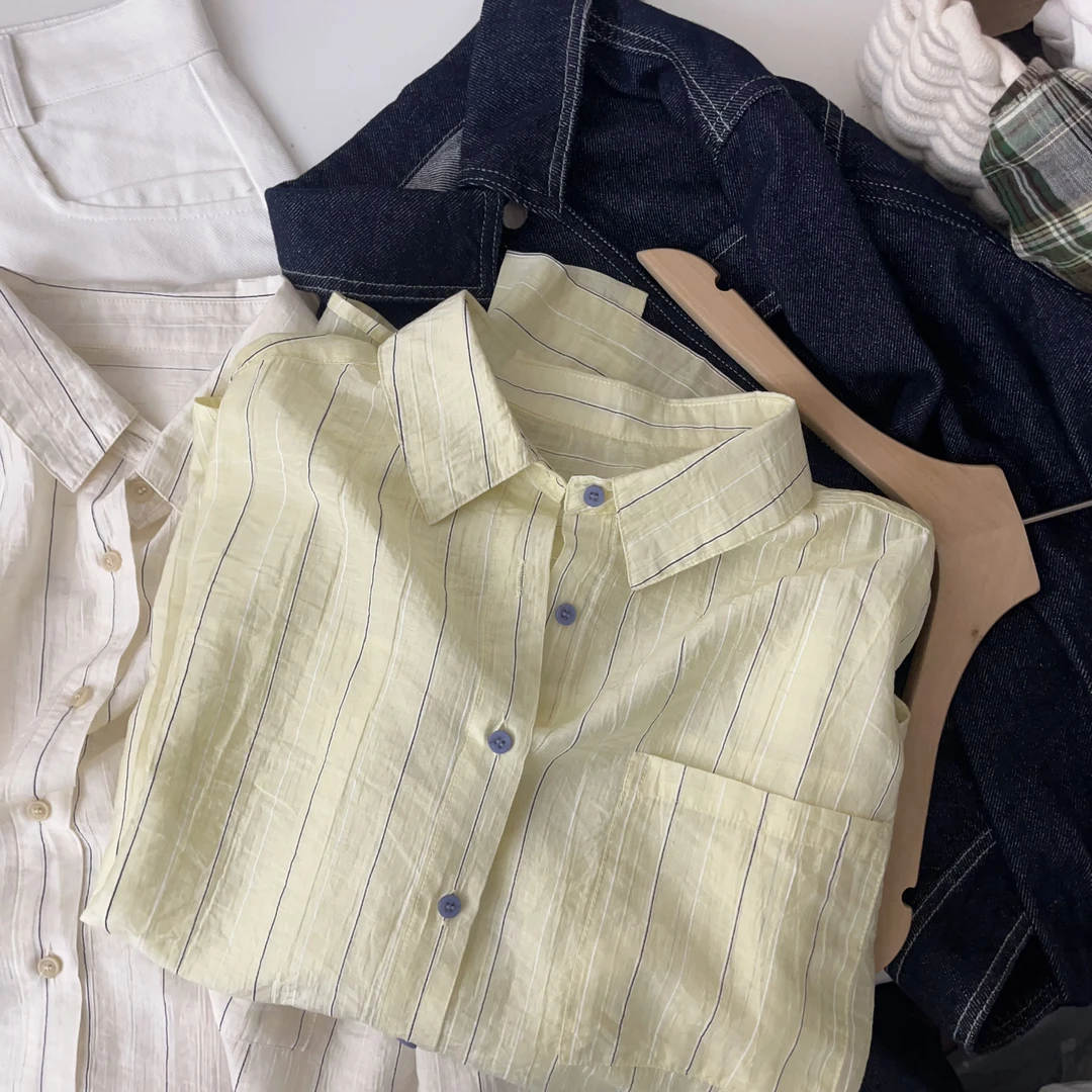 【显白衬衫】韩系简约轻薄气质奶黄色显白防晒衬衫百搭休闲外套上衣