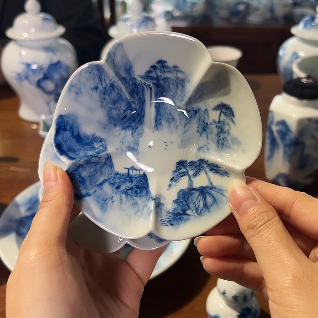 青花手绘山水杯垫