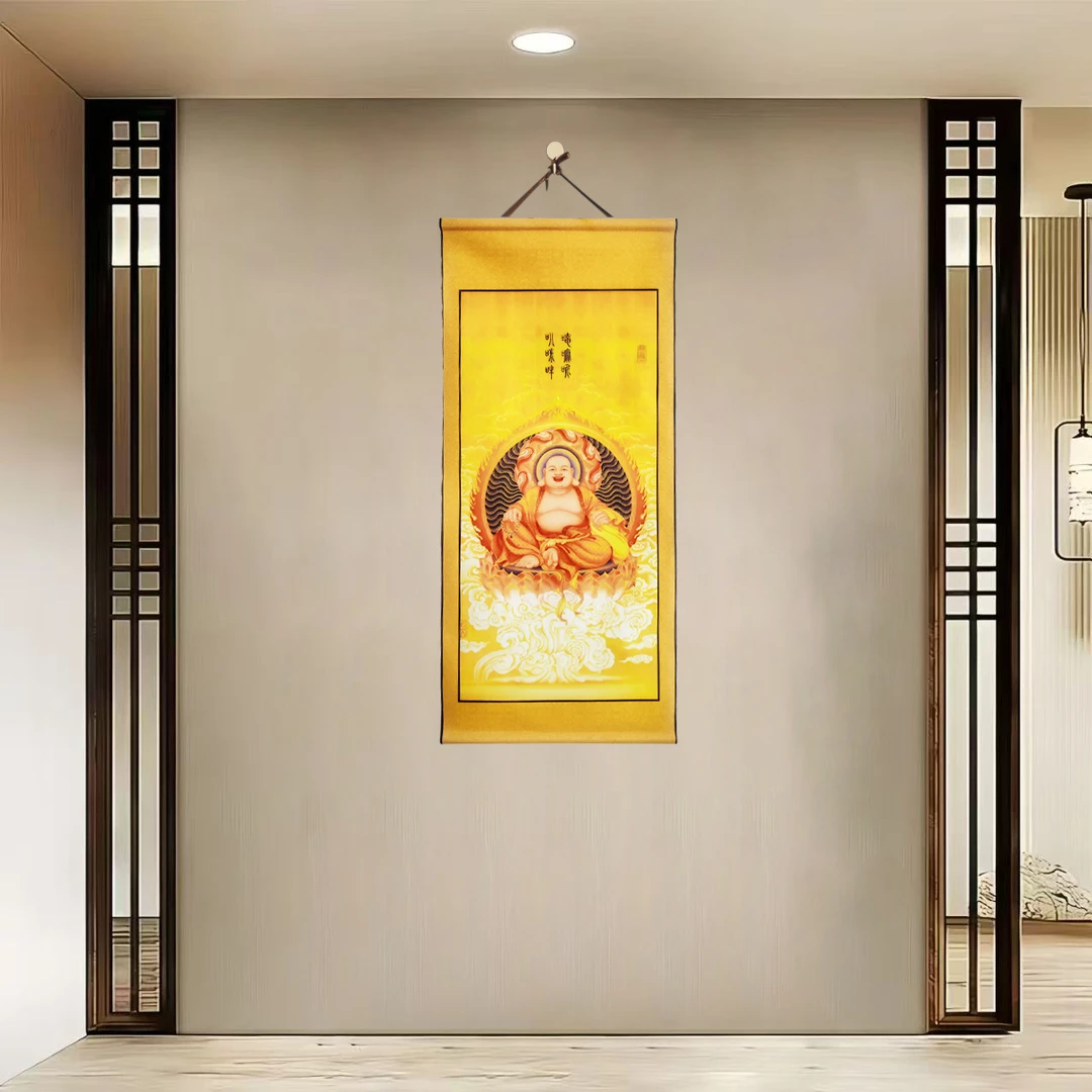 {40-831弥勒佛}净尺寸40x85cm现代简约挂轴装饰画办公室家居装