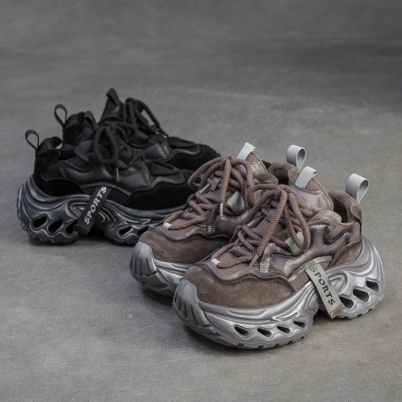 松糕厚底老爹鞋女小个子高跟2025新款秋季做旧通勤休闲运动鞋增高