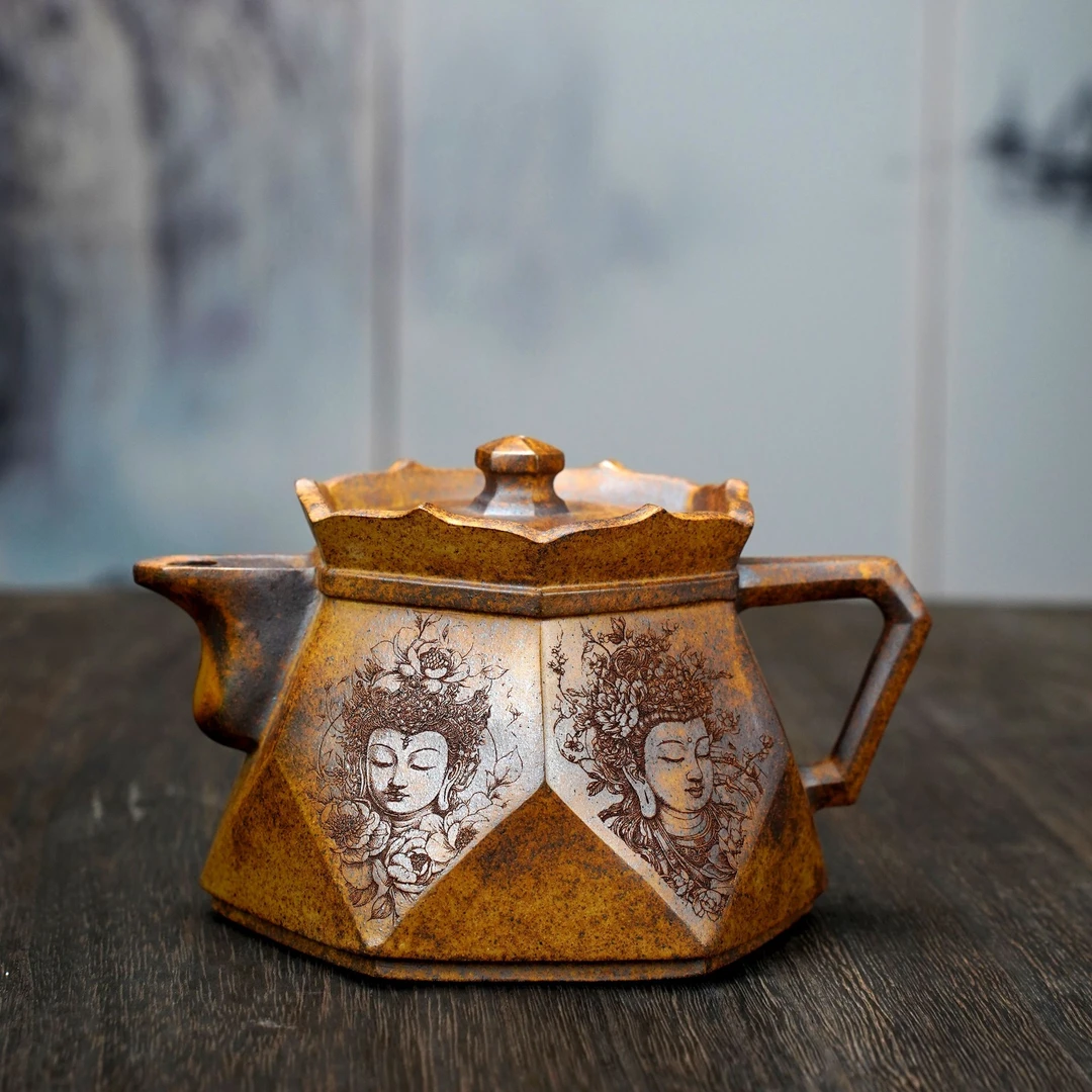 钻石僧帽壶陶瓷紫砂壶400cc宜兴紫砂/龙骨金砂泥料手工制作纯手工