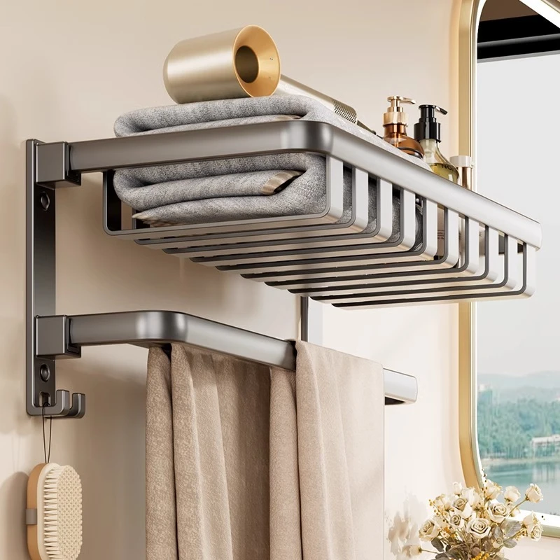 毛巾浴巾架卫生间免打孔浴室厕所洗手间置物架一体衣服收纳壁挂