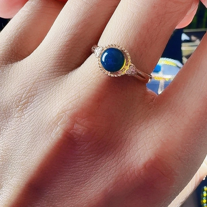 银S925镶嵌琥珀戒指多米尼加6mm