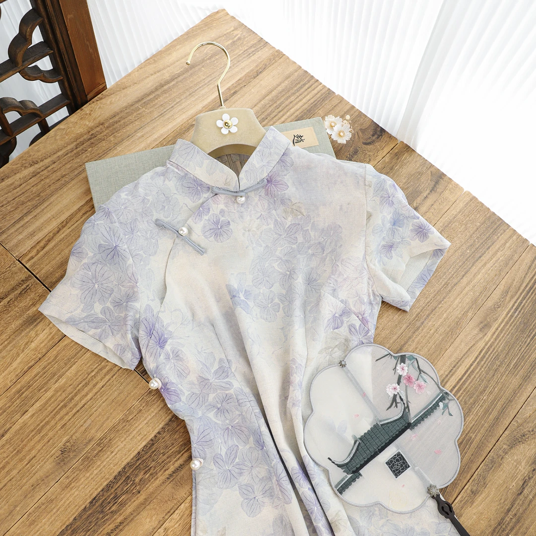 俏娘鱼2025夏季新款紫色复古新中式改良短袖旗袍女日常可穿年轻款