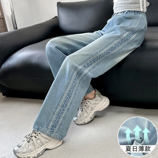 女童裤子夏季薄款2025新款春夏装女孩洋气酷飒窄版直筒儿童牛仔裤