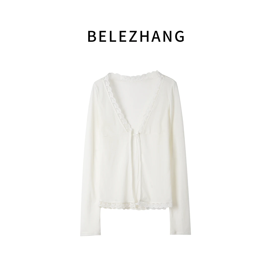 BELE ZHANG 【温柔一夏】蕾丝边舒适透气女士长袖开衫-0811