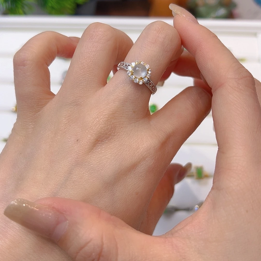 翡翠戒指银S925镶嵌翡翠