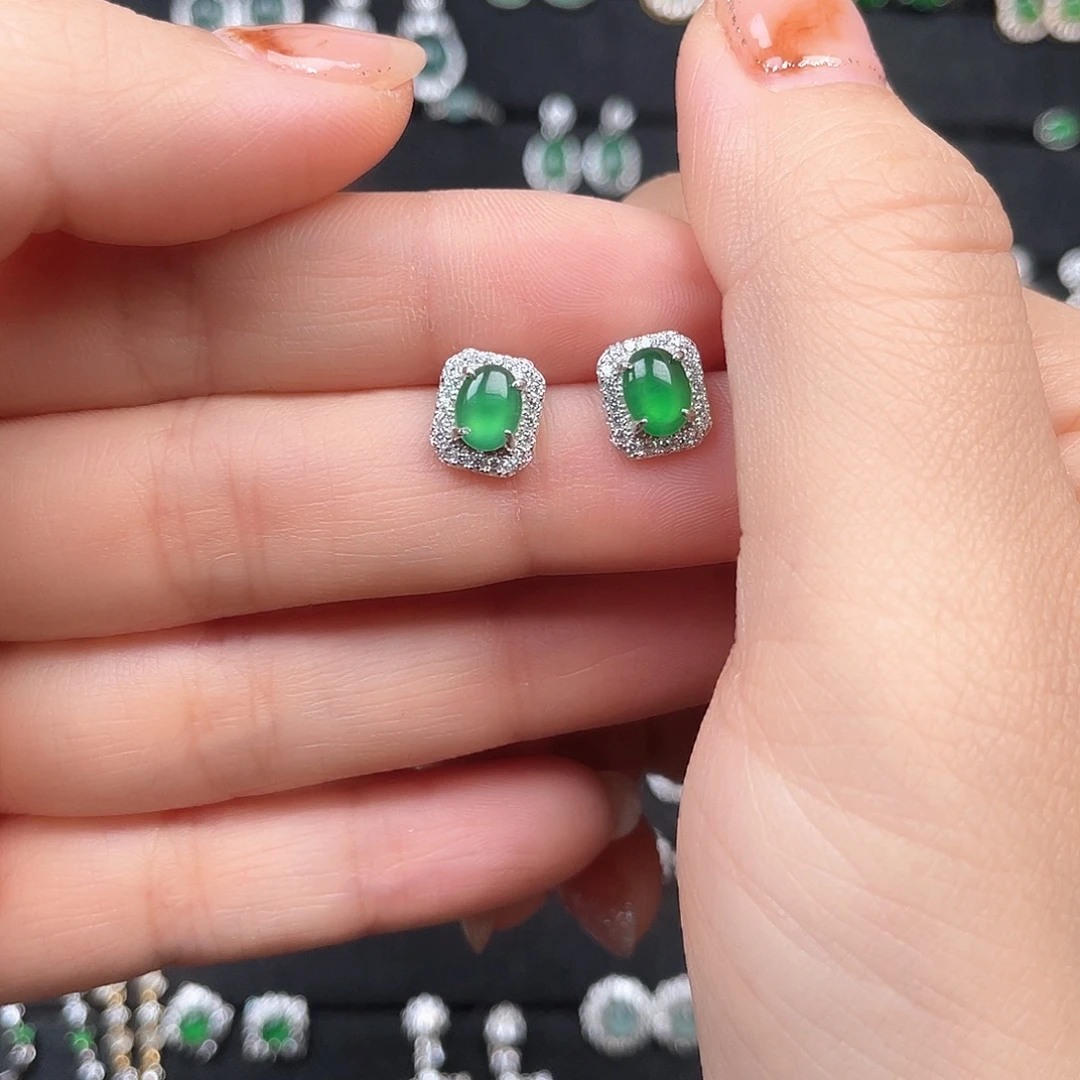 翡翠银S925镶嵌耳饰Ooooooo