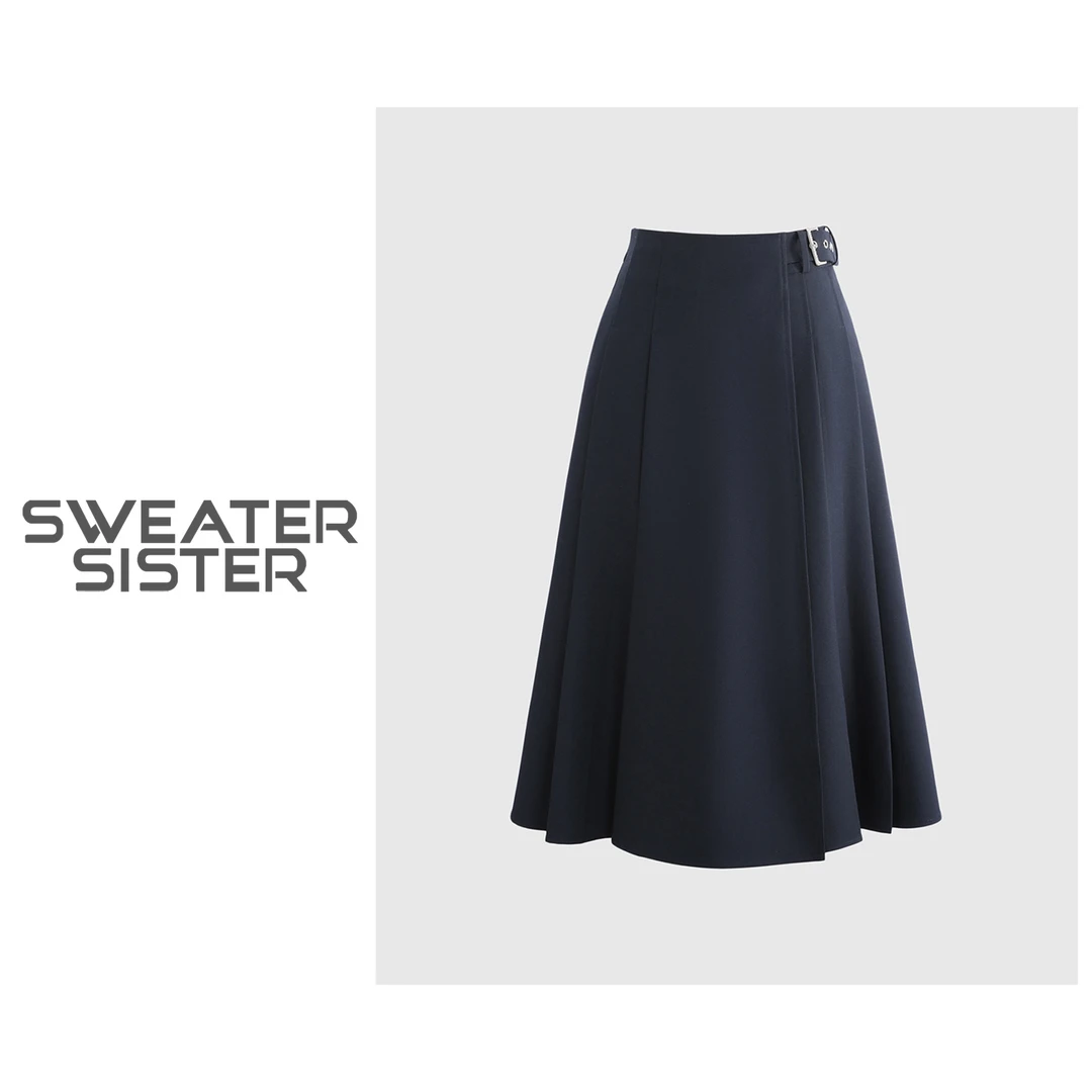 高腰褶皱半身裙女高级感通勤显瘦气质长裙女225-86072