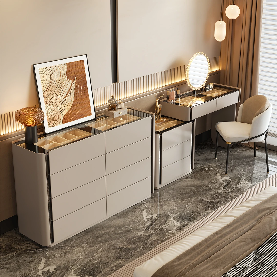 七号公寓意式极简梳妆台斗柜一体卧室床尾轻奢高级感首饰柜化妆桌