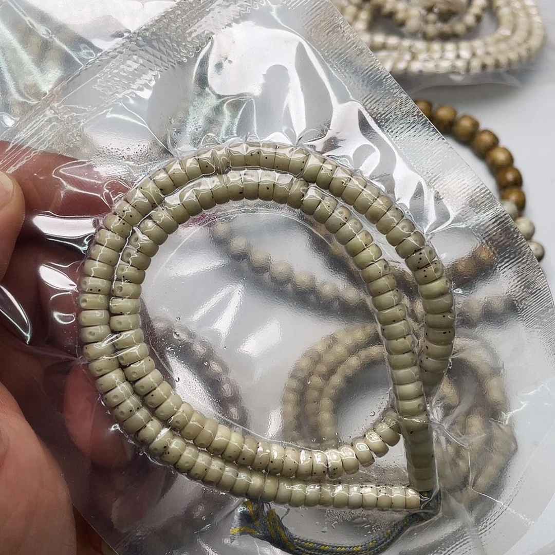 把件星月菩提白冰玉化料3x6药片108