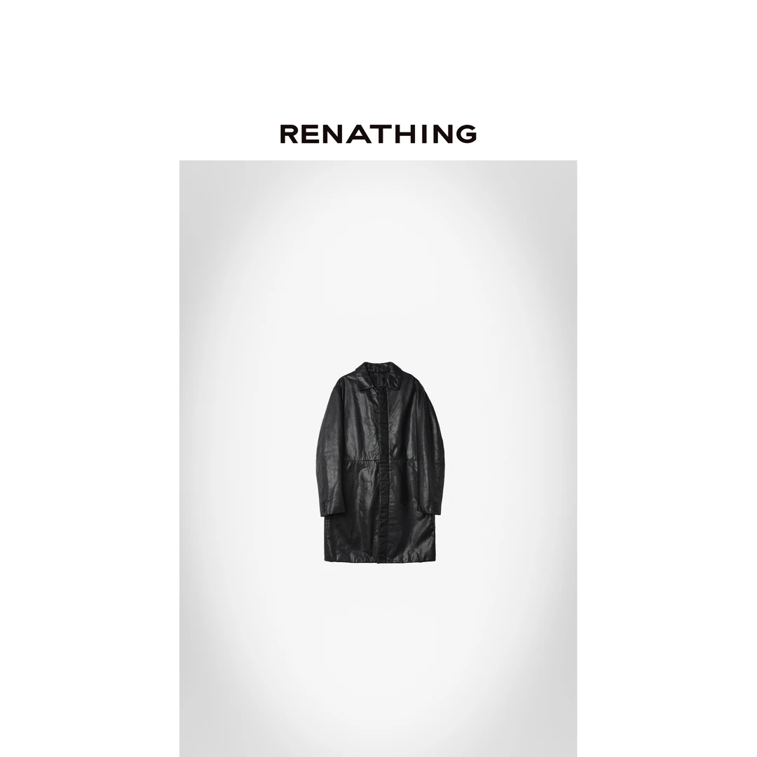 【RENATHING】复古廓形皮质过膝长款外套