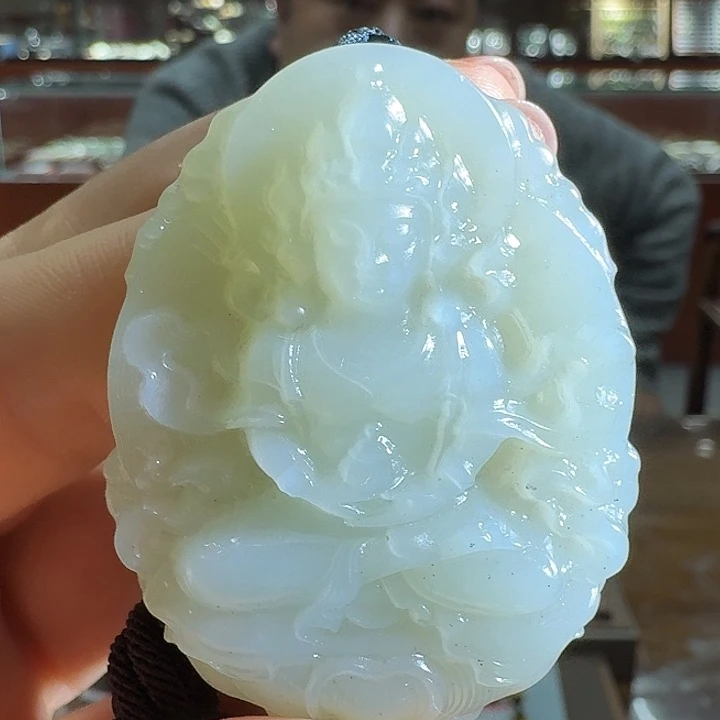 和田玉吊坠(不含链)未镶嵌青白玉观音吊牌