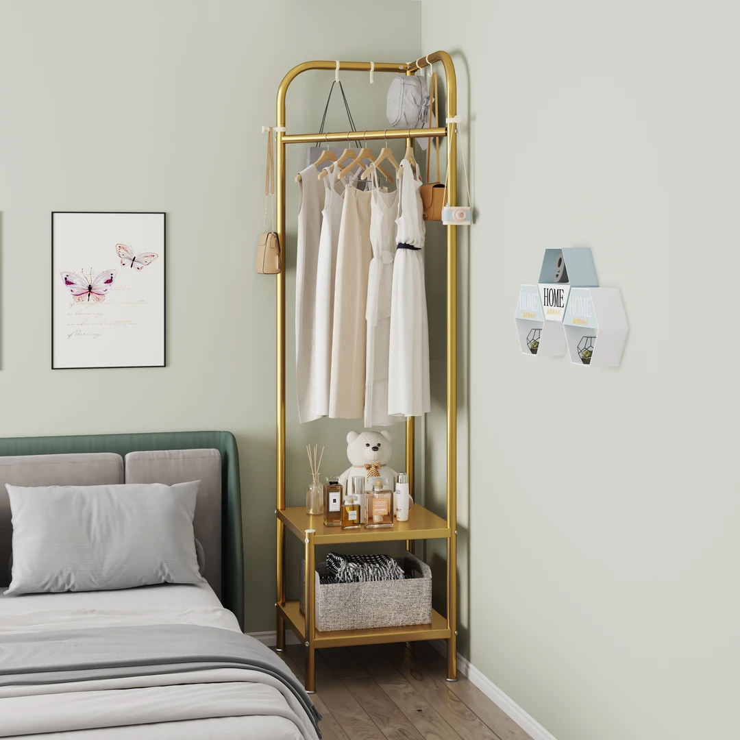 转角衣帽架落地挂衣架多功能客厅收纳神器卧室晾衣架北欧简易架子