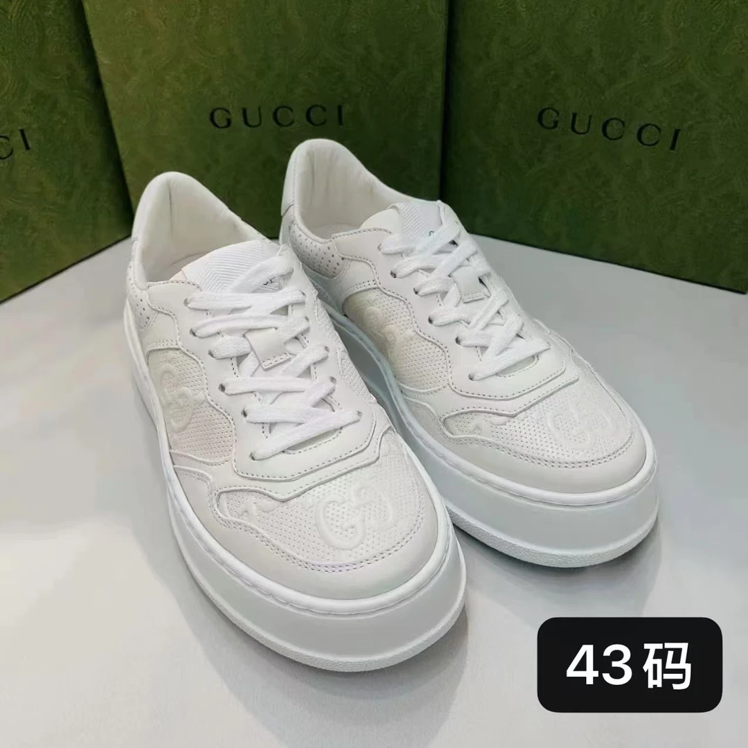 99新 GUCCI/古驰 7姐专场/白色牛皮 增高 板鞋 43码