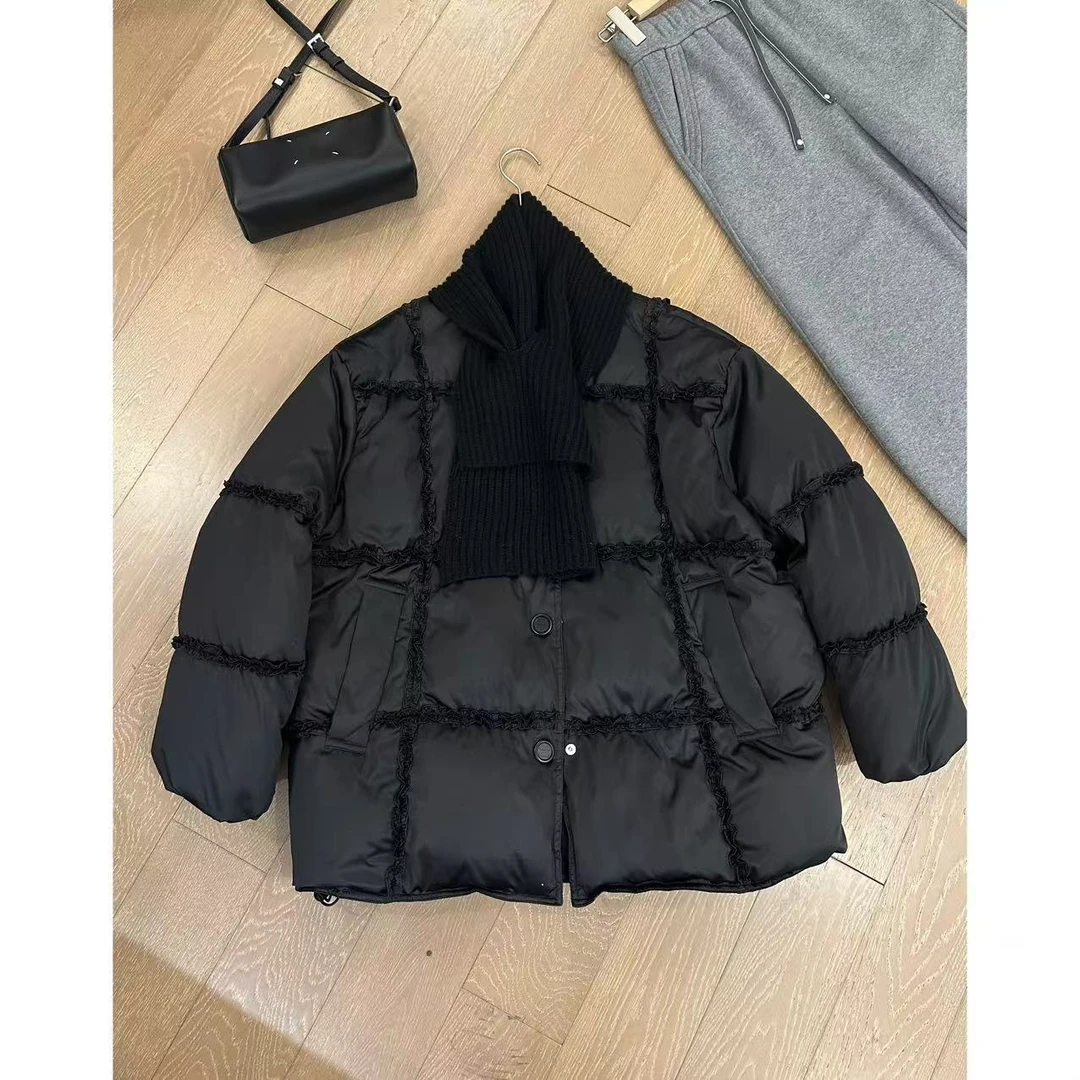 【围巾羽绒服】设计感木耳边白鸭绒外套2412B6141