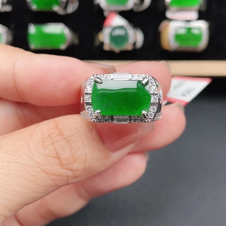 翡翠银S925镶嵌戒指编号4005没运费险天然A货翡翠