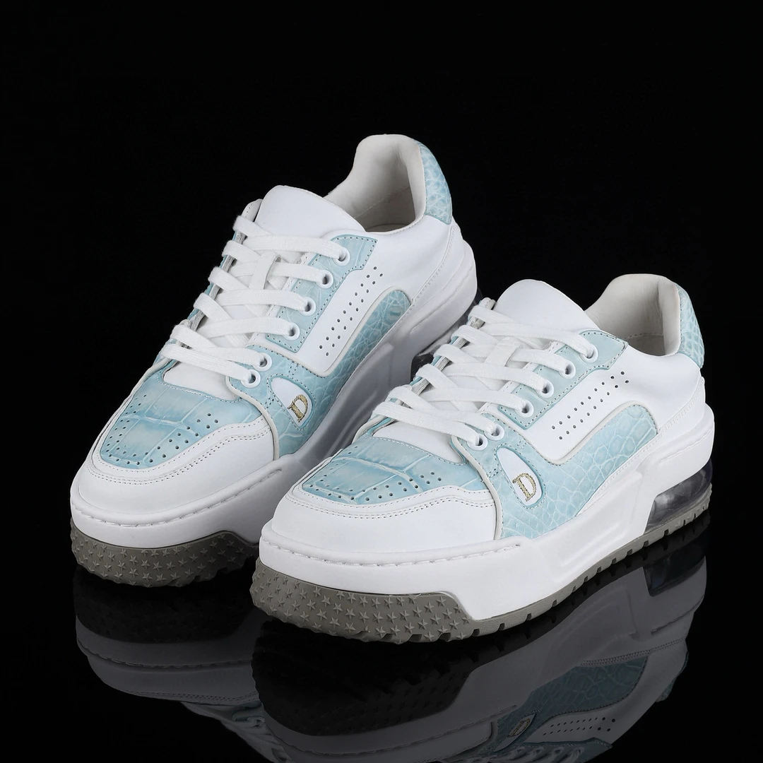 男士耐磨运动风真鳄鱼肚擦色皮四季潮鞋复古吸汗潮流休闲牛皮板鞋