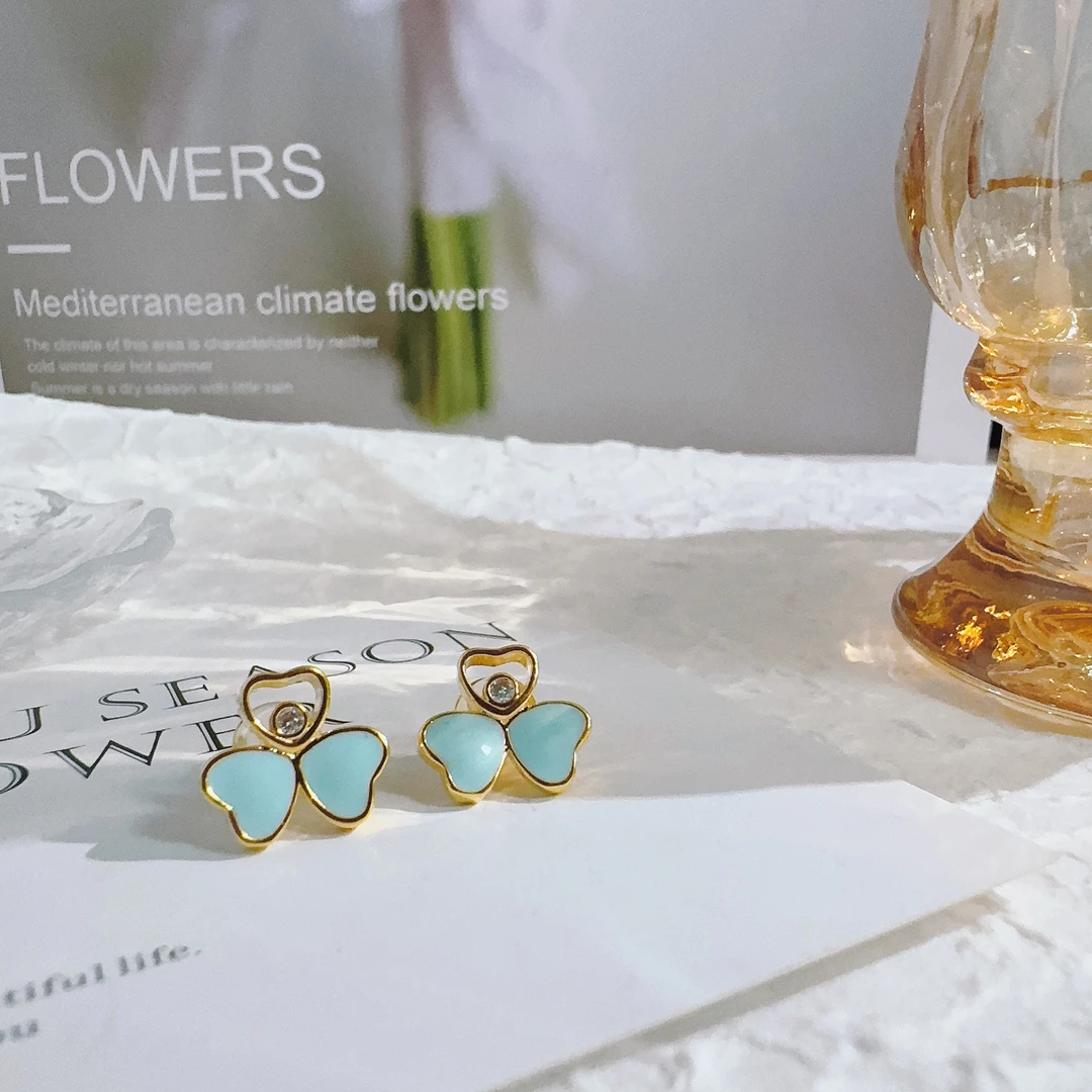 铜合金耳饰 3046 滴釉三叶草耳钉