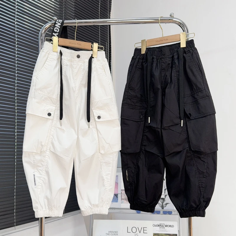 女童男童薄款裤子夏装新款中大童透气休闲裤韩版儿童白色工装裤潮