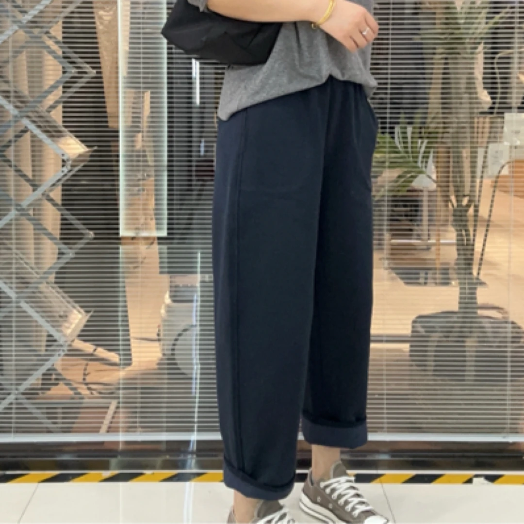 桃喜    TA正品松紧腰萝卜翻边卫裤