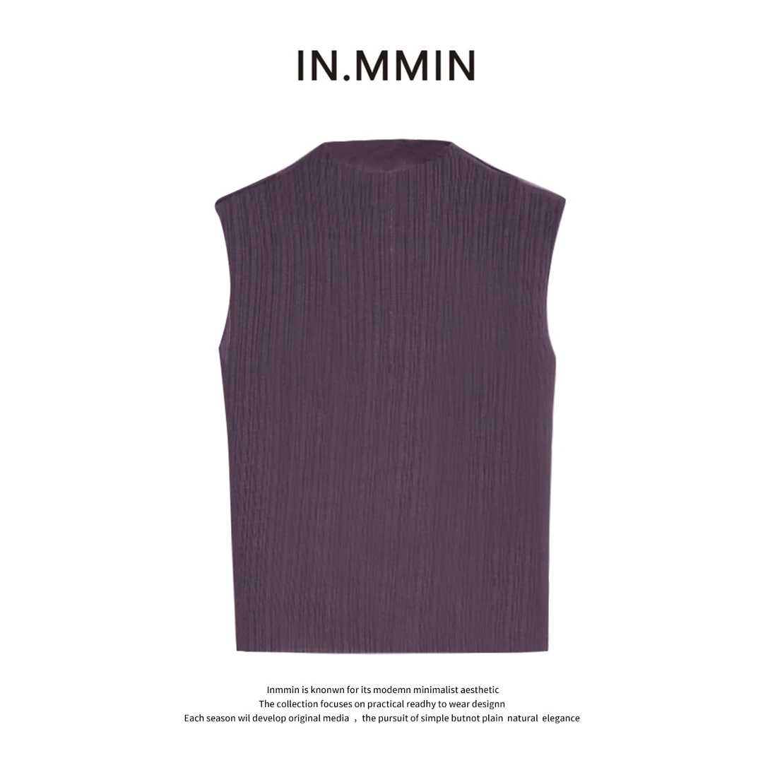 INMMIN05 醋酸针织时尚百搭纯色无袖竖条纹上衣
