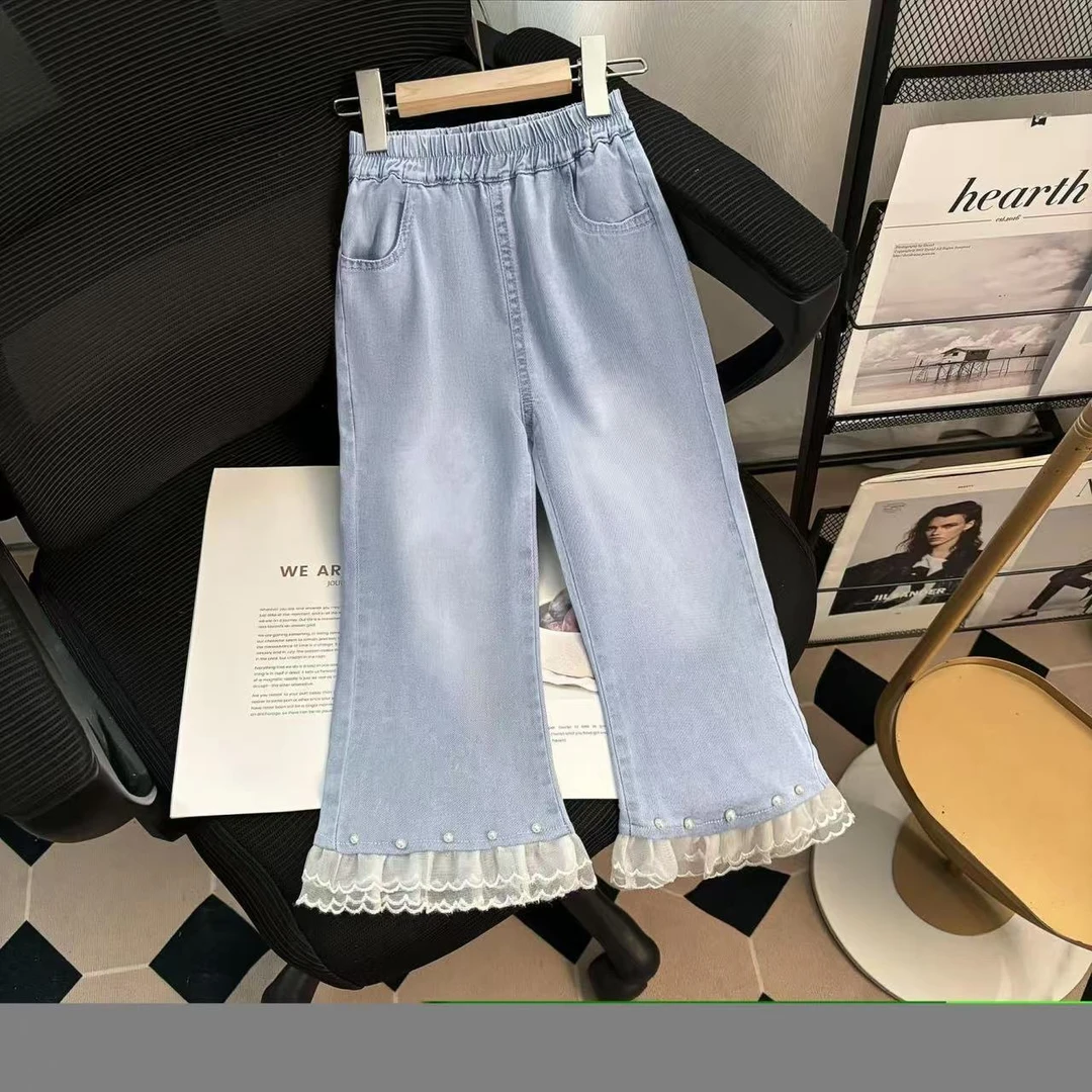 女童牛仔裤夏季新款儿童天丝牛仔裤防蚊裤薄款百搭休闲裤微喇叭裤