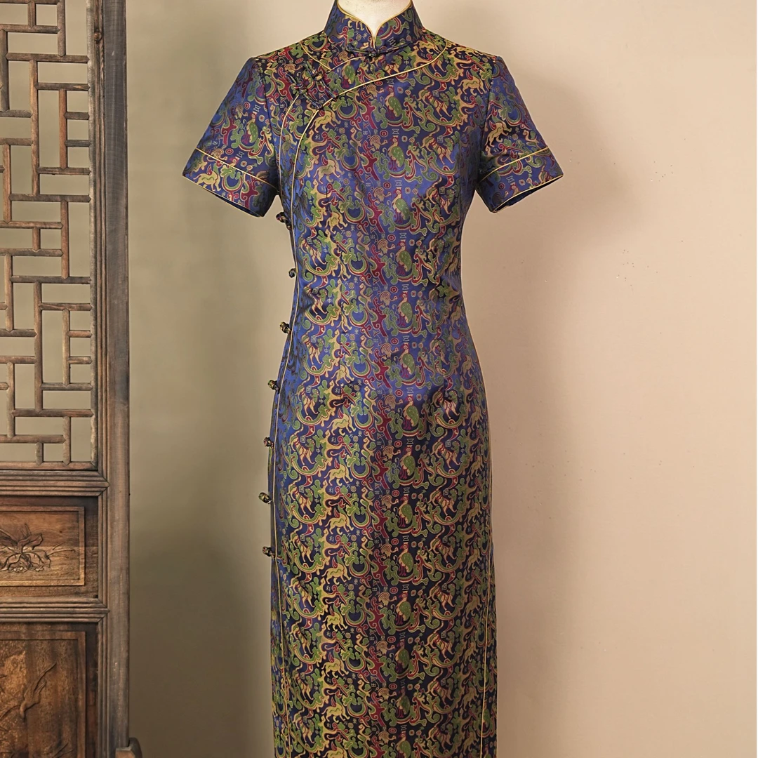 【五星出东方利中国】四纬经典宋锦纹样线香绲日常高级感高腰旗袍