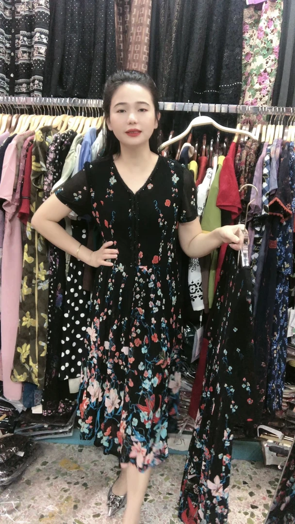 （活动款）夏季透气短袖碎花纱料长款显瘦妈妈连衣裙