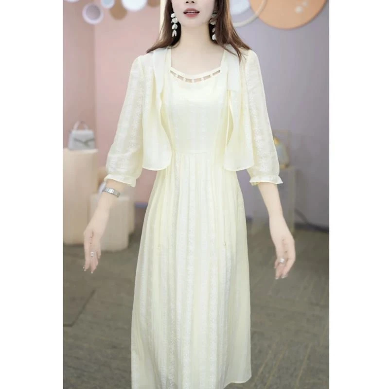 【外套+连衣裙】X018 # 2025早秋新款气质收腰显瘦修身两件套裙