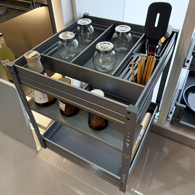 沐家家居多功能航空铝调味拉篮厨房橱柜窄柜抽屉式置物架收纳拉篮