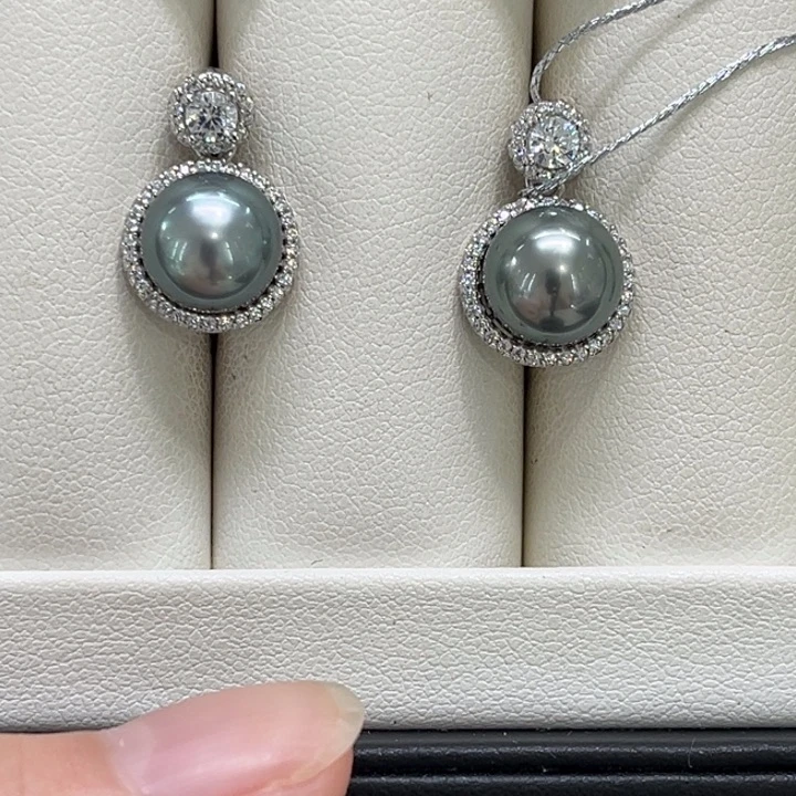 银S925镶嵌海水珍珠耳饰9-10mm 49号