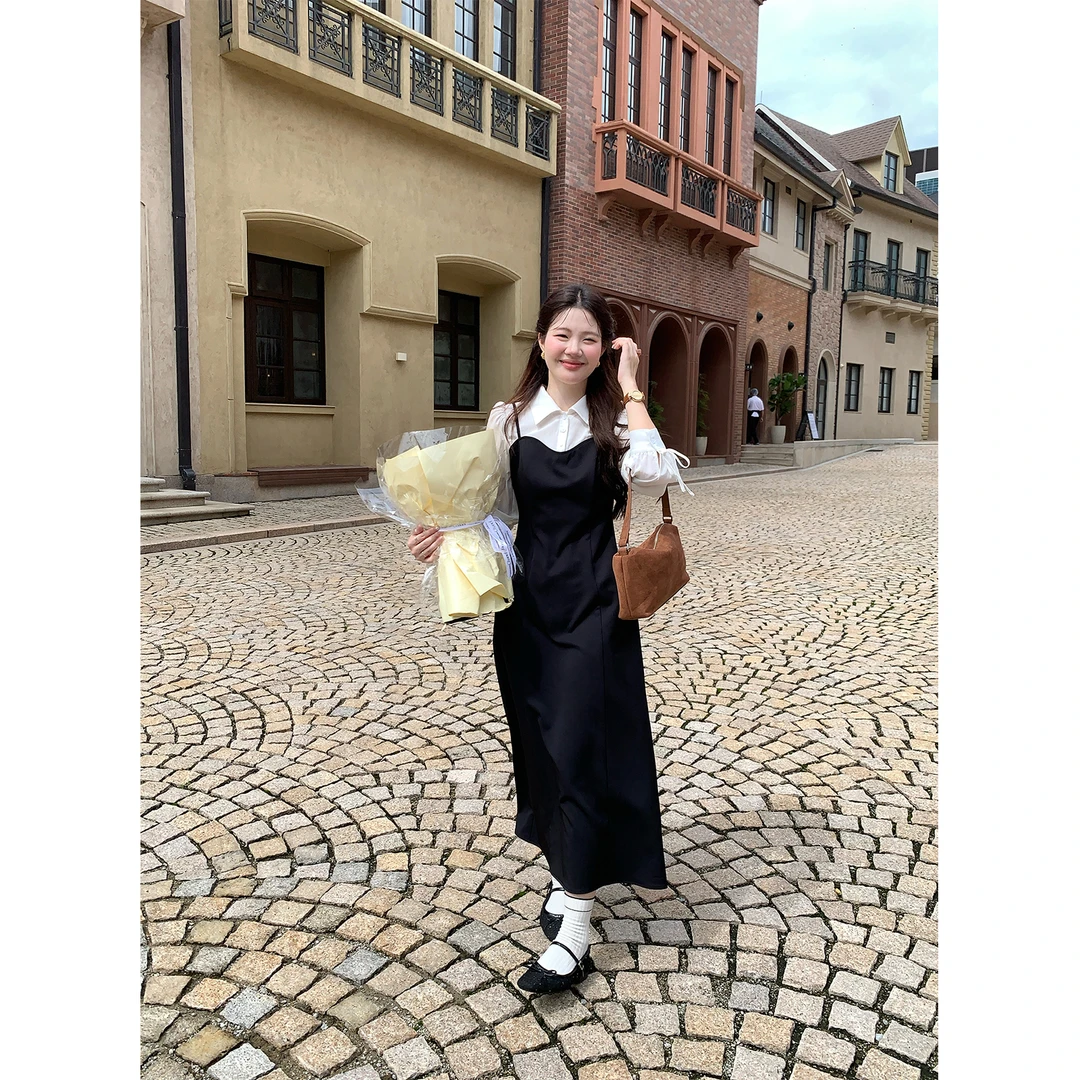 琥珀流光 火火火【季风独白】韩版假两件气质长袖连衣裙L36866HH53