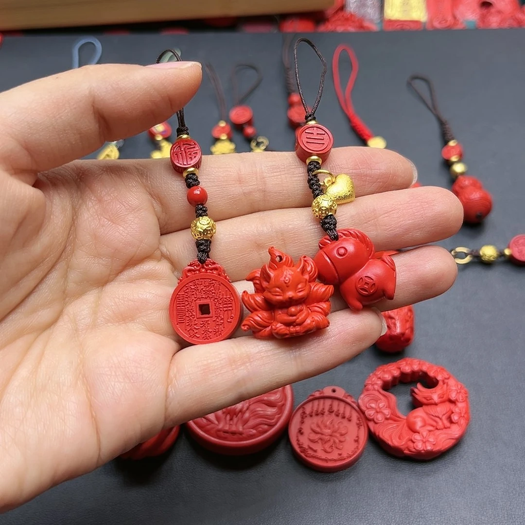 天然辰砂小马九尾花钱